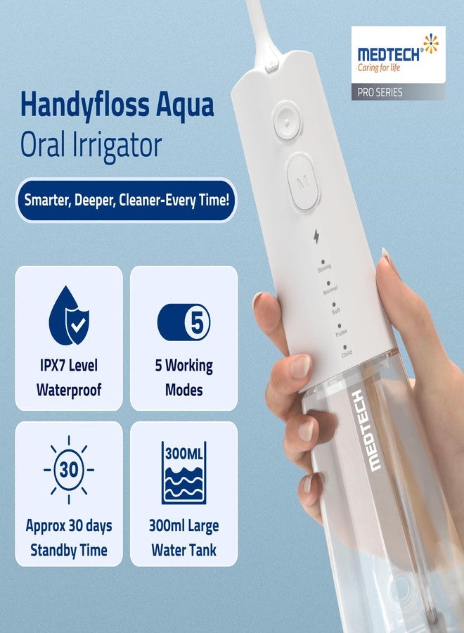 MEDTECH Handyfloss Aqua Water Flosser for Teeth | 300 ML Large Water Tank | 5 Cleaning Modes | 3 Jet Tips | USB Type-C Rechargeable Dental Water Flosser | Water-Resistant Oral Irrigator | 1-Year Warranty - Image 2